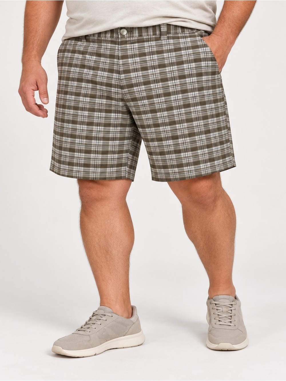 Columbia Titanium Shorts Mens 40 Lightweight Stretch Omni-Shield Brown Plaid